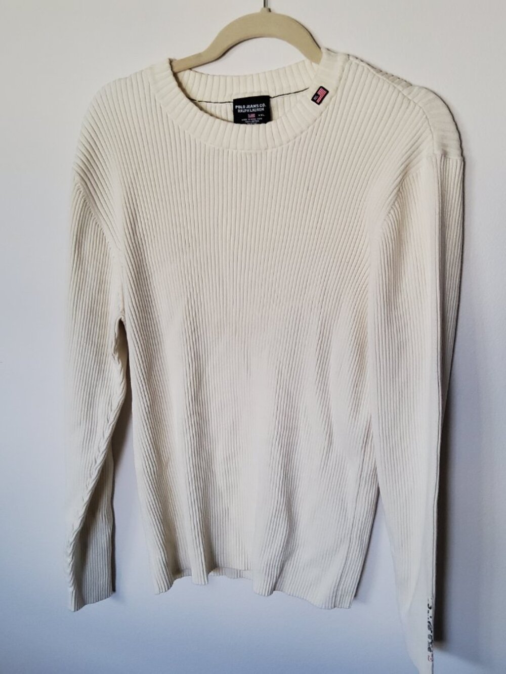 Vintage 90s Polo Ralph Lauren off white Crew neck sweater size XXL